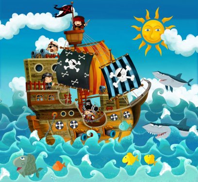The pirates on the sea - illustration for the children - 901138913