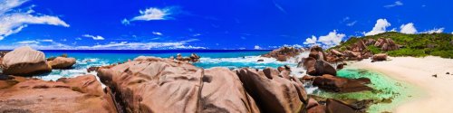 Panorama of tropical beach at Seychelles