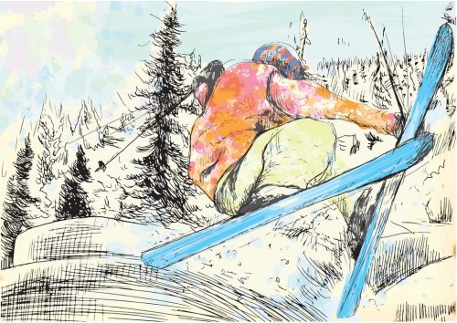 skier - hand drawing