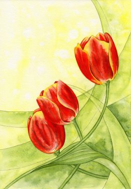 Watercolor bouquet of tulips - 901140370