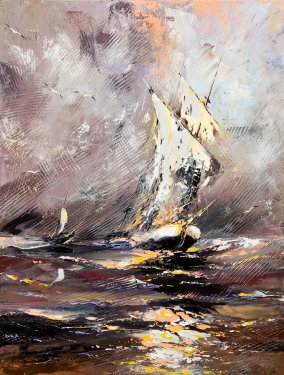Sailing vessel in a stormy sea - 901140445