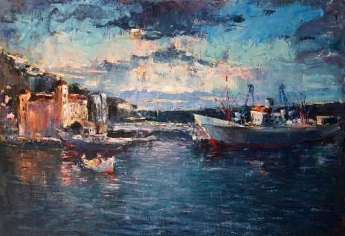 Sunset Over the Port on Black Sea - 901140457