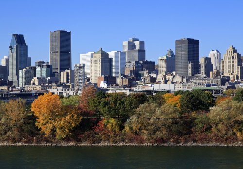 Montreal skyline and Saint Lawrence River in autumn - 901140697