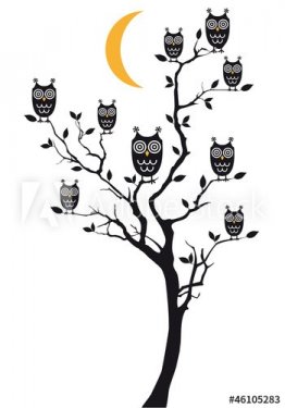 owls sitting on tree, vector