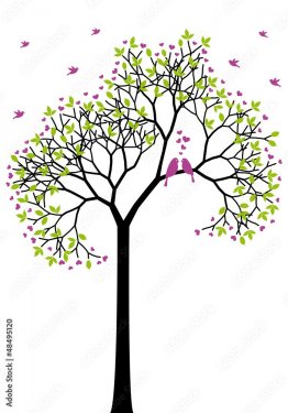 spring tree with love birds, vector