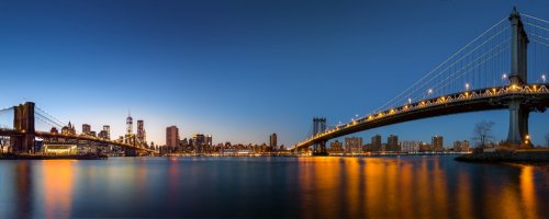 Downtown New York City skyline panorama with the Two Bridges