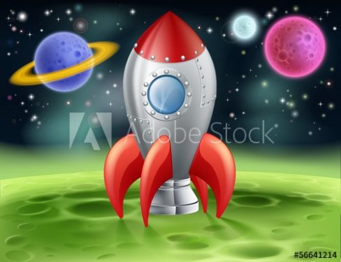 Cartoon Space Rocket on Alien Planet - 901142391