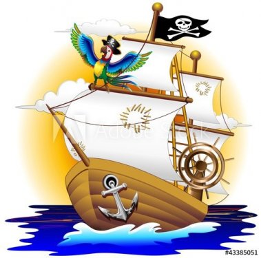 Nave Pirata con Pappagallo-Pirate Ship and Cartoon Macaw - 901142408