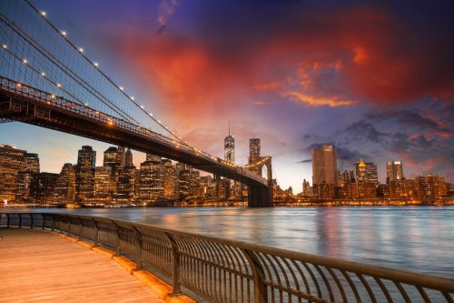 Brooklyn Bridge Park, New York City. Spectacular sunset view of - 901142750