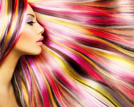 Beauty Fashion Model Girl with Colorful Dyed Hair - 901142951