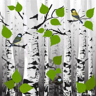 In the forest, the birds on the trees, vector - 901143332