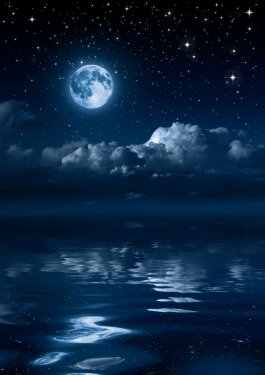 moon and clouds in the night on sea - 901143583