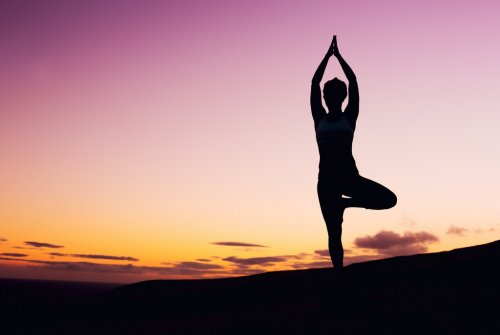 Yoga Woman at Sunset - 901143969
