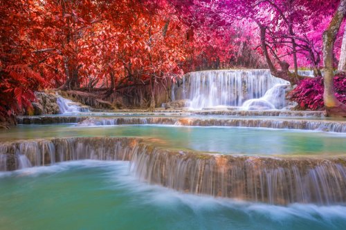 Waterfall in rain forest (Tat Kuang Si Waterfalls at Luang praba - 901144281