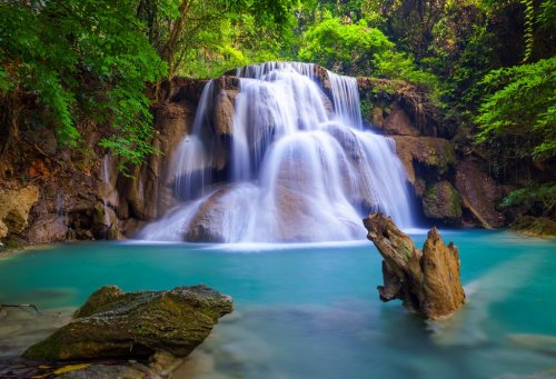 Deep forest Waterfall in Kanchanaburi, Thailand - 901144368