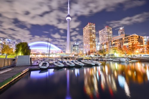 Toronto skyline at night in Ontario, Canada