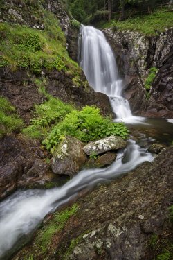 Beautiful waterfall among cliffs in spring time - 901144636
