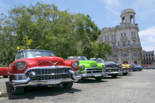 Vintage multi-coloured taxis in Cuba - 901145080