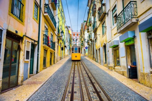 Lisbon, Portugal Old Town Cityscape and Tram - 901145093