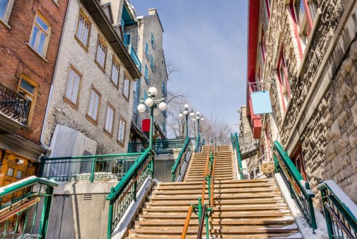 Wooden Stairs in Quebec City Old Town - 901145128