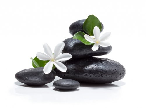 tiare flowers, candle and black stone spa - 901145274