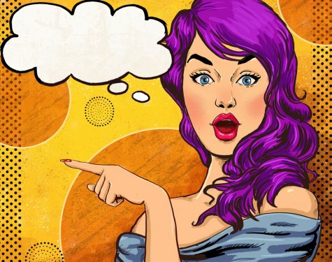 Pop Art illustration of girl with the speech bubble.Fashion