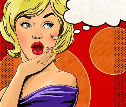 Pop Art illustration of blond girl with the speech bubble. - 901145370
