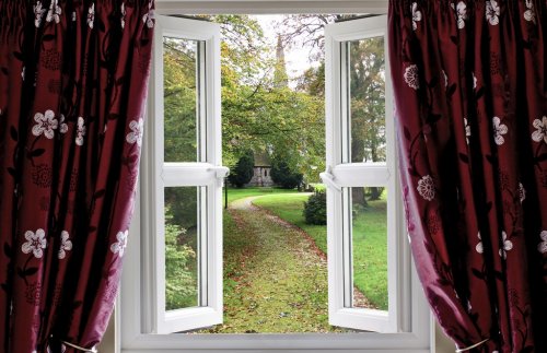 Open window to a church garden - 901145582