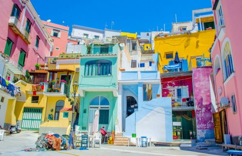 italian island procida is famous for its colorful marina, tiny narrow streets... - 901145605