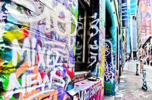 View of colorful graffiti artwork at Hosier Lane in Melbourne - 901146086