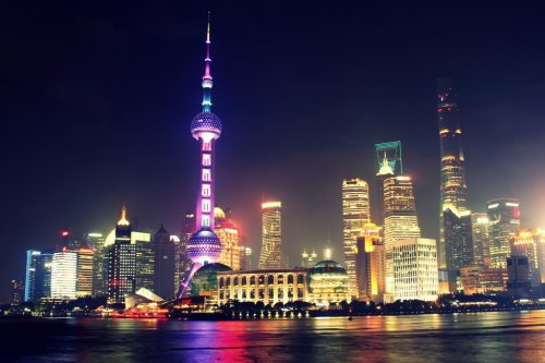 Night Skyline Skyscrapers Shanghai - 901146175