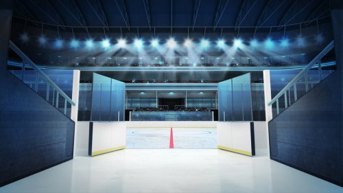 hockey stadium with open doors leading to ice - 901146258