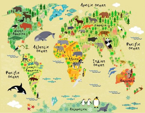 Animal map of the world for children and kids - 901146996