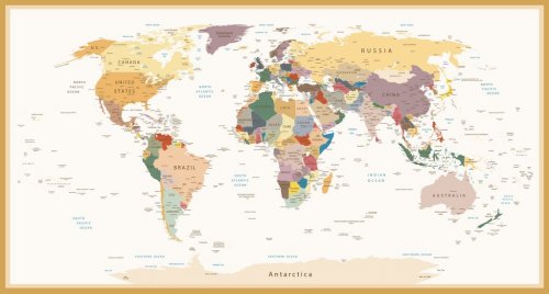 Highly Detailed Political World Map Vintage Colors - 901147010