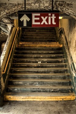 Exit of a decayed subway station in New York