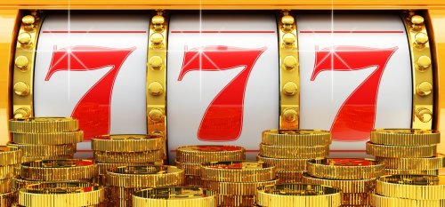 Jackpot, gambling gain, luck and success concept, closeup view of casino slot... - 901147194