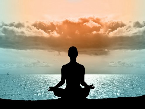Yoga and meditation on the sunset beach - 901147945