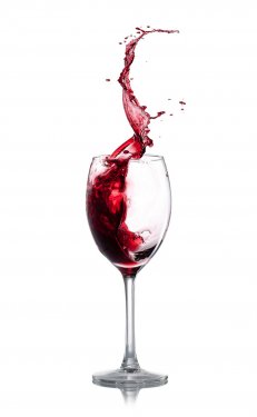 Red wine splash over white background