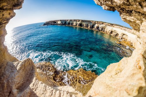 Sea caves near Cape Greko. Mediterranean Sea. Cyprus