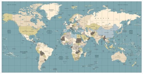 World Map old colors illustration: countries, cities, water obje - 901148383