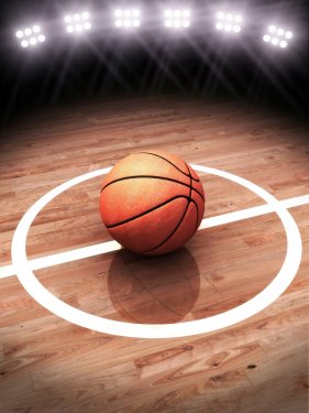 3d rendering of a basketball on a court - 901148405