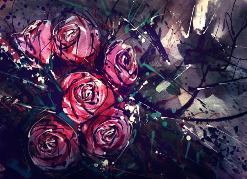 Watercolor painting style roses Abstract Art.