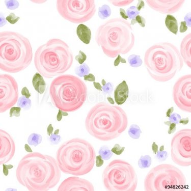  hand drawn watercolor roses and cute little flowers seamless pattern. vector... - 901148813