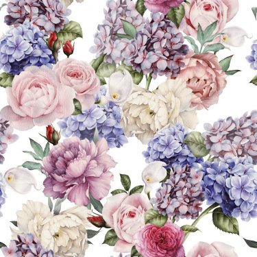 Seamless floral pattern with peonies, watercolor. - 901148975