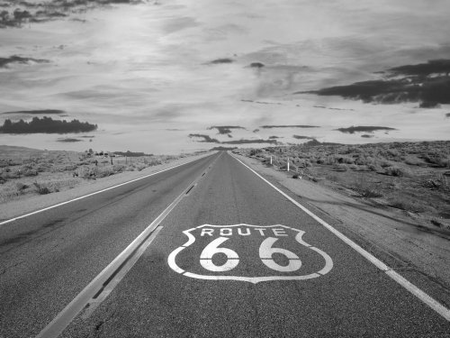 Route 66 Pavement Sign Black and White
