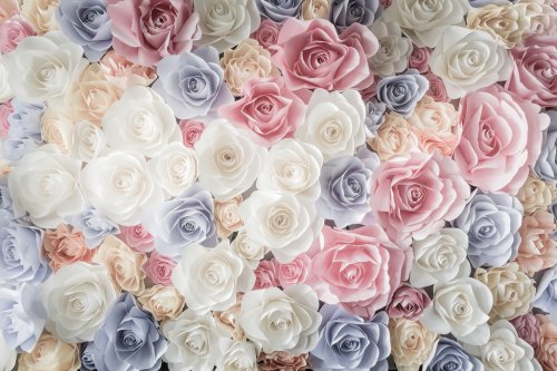 Backdrop of colorful paper roses - 901149049