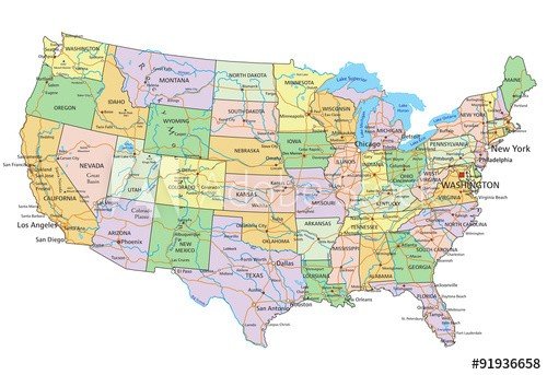 United States of America - Highly detailed editable political map with labeling. - 901149093
