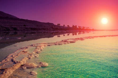 Purple sunrise over Dead Sea - 901149127