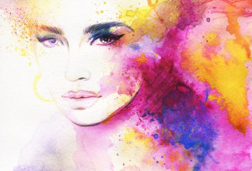 abstract woman portrait. watercolor illustration  - 901149168