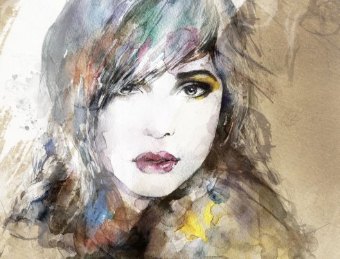 Style woman portrait. Abstract fashion watercolor illustration - 901149172